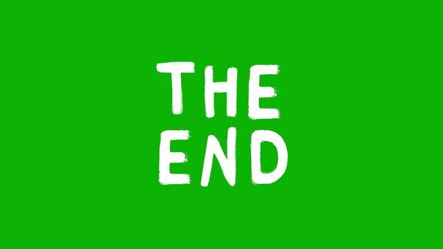 White &ldquo;THE END&rdquo; in a chunky hand-drawn style, animated over a green chroma key background. A clean and adaptable outro animation for educational content, vlogs, and creative projects.