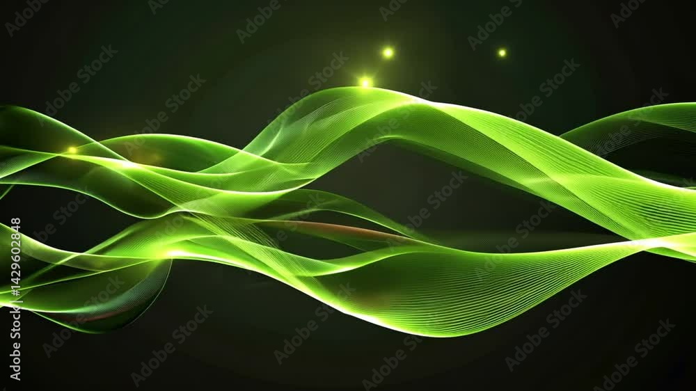 Poster dynamic abstract background with flowing green waves visual design of movement and energy, creating 
