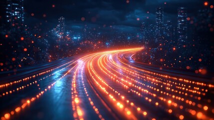 Fototapeta premium Abstract glowing light trails in orange and blue creating a futuristic effect.