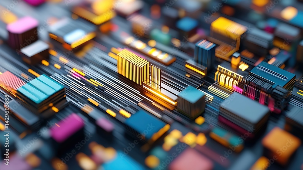 Poster abstract colorful geometric circuit board blocks