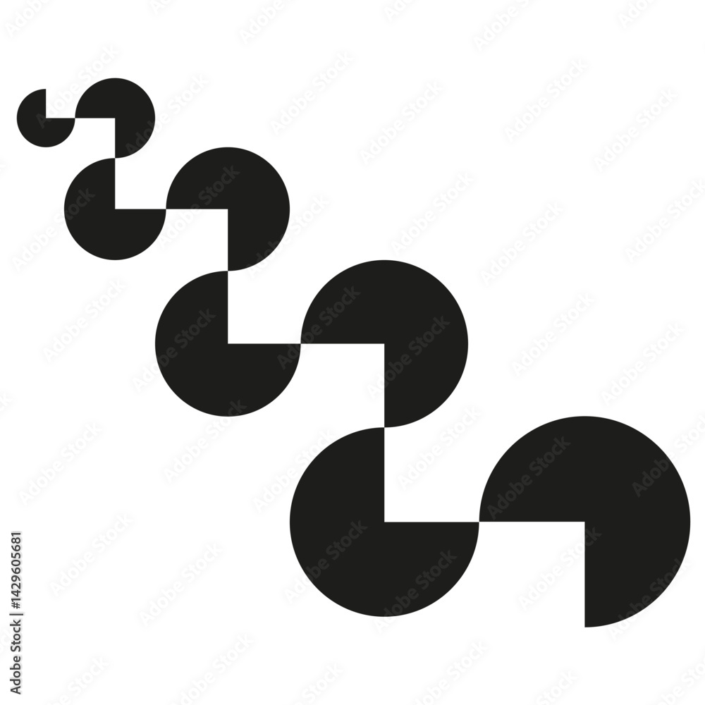 Poster stepped semicircle structure. solid black form. abstract geometric figure. vector minimal element.