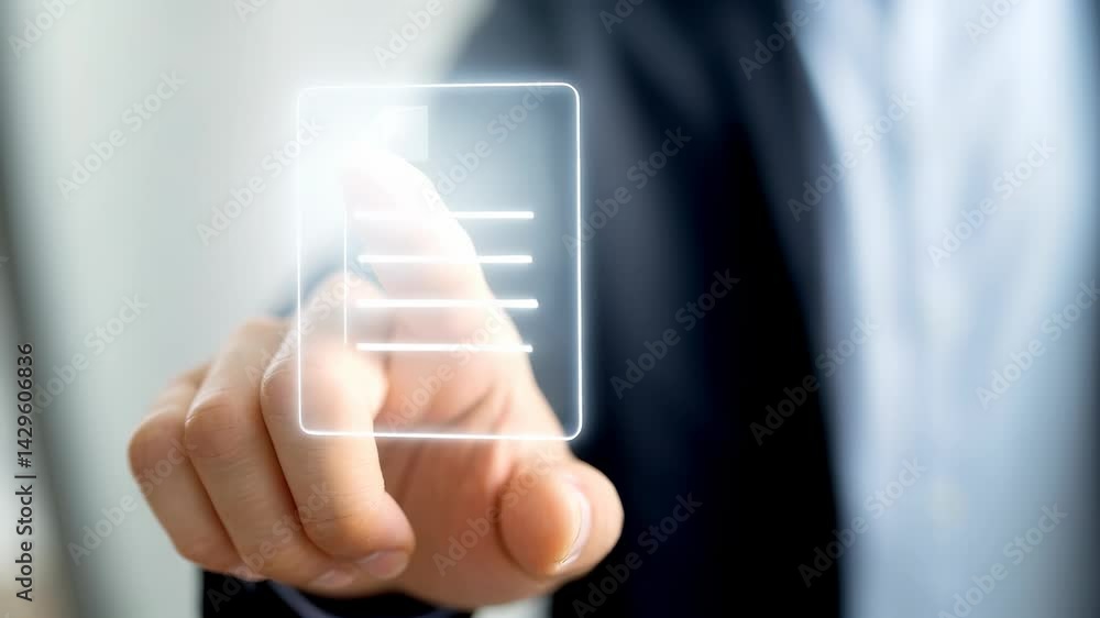 Poster hand interacting with digital interface in modern business setup with futuristic technology concept