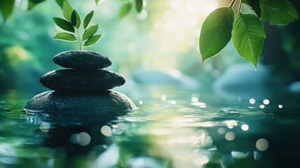 Serene Stacked Stones in Tranquil Water A Symbol of Peace and Balance