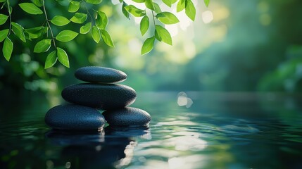 Serene Stacked Stones in Tranquil Nature Scene