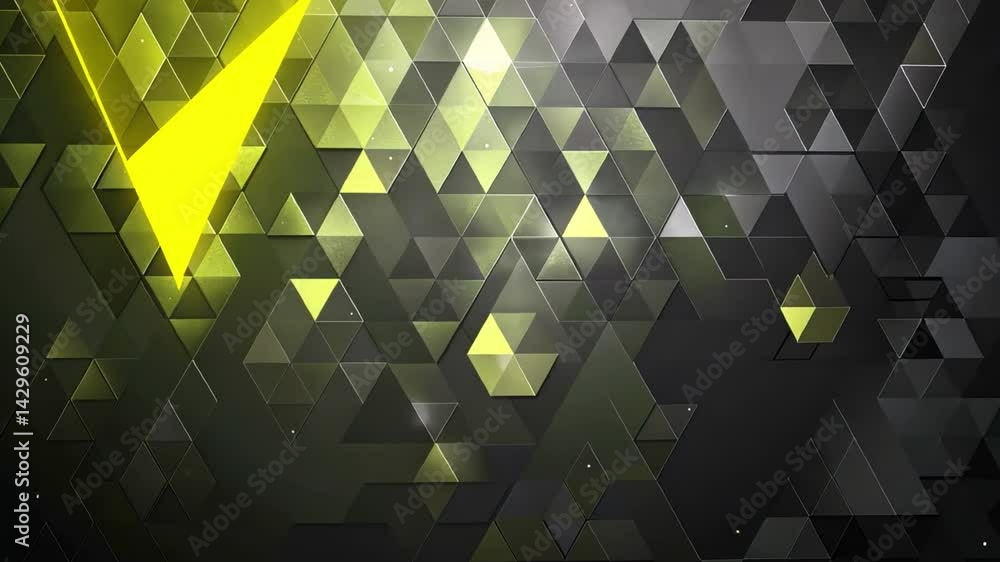 Poster vibrant abstract background with geometric pattern of yellow and gray triangles creates modern, dyna