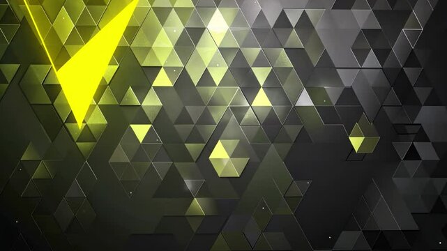 Vibrant abstract background with geometric pattern of yellow and gray triangles creates modern, dynamic visual effect, enhancing depth and interest through interplay of light and shadow.
