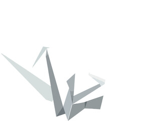 Origami crane paper art vector illustration white and gray colors minimal style 
