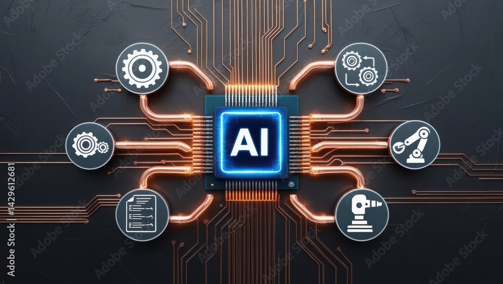Poster futuristic artificial ligence technology concept with digital circuitry and interconnected icons rep