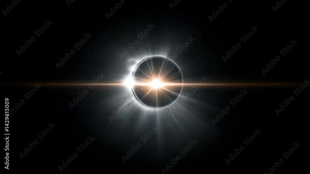 Poster ethereal celestial event featuring a ring of light with bright, glowing rays emanating from a lumino