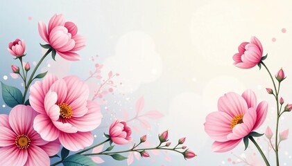 Fototapeta premium Delicate watercolor floral wallpaper, soft pastel hues, art, pretty, interior design