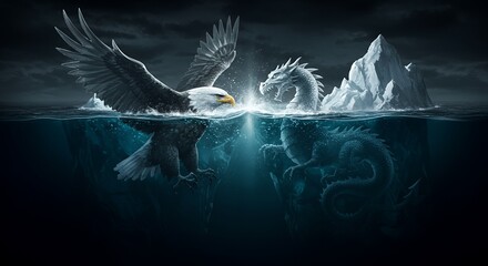 Eagle Iceberg Versus Dragon Iceberg Underwater Clash
