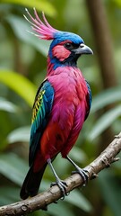 red crested bird perched on a tree trunk