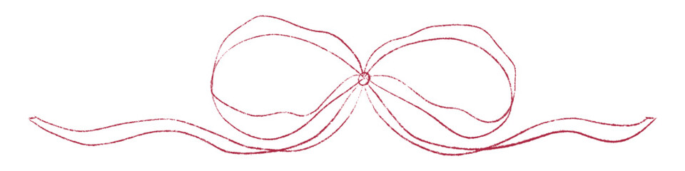 Hand drawn coquette outline bow ribbon. Chalk wavy pencil texture doodle curly border frame. Wedding invitation, greeting card, postcard design, gift logo design. Vintage doodle vector illustration