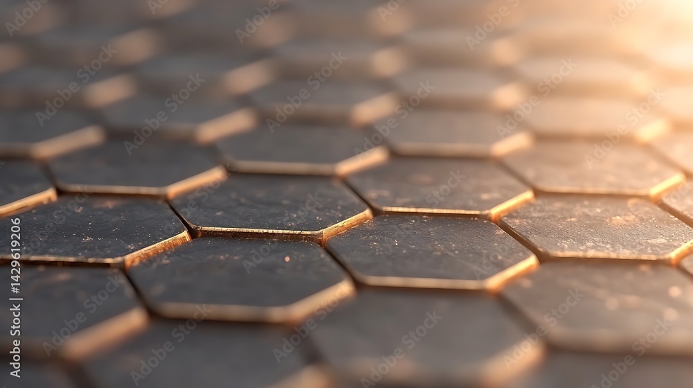 Poster dark bronze hexagonal mesh structure 3d render