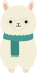 Obraz premium Cute fluffy alpaca with teal scarf vector illustration in simple style 