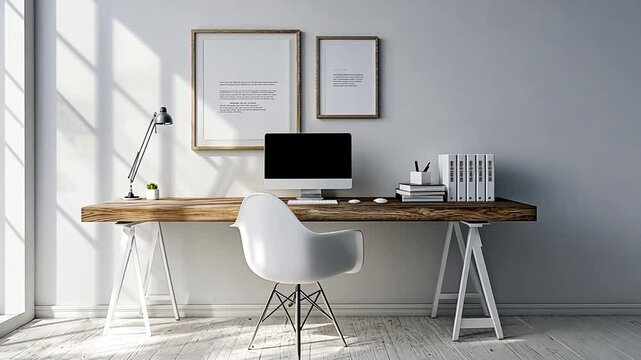 Inspiring modern home office setup with natural light for creative work and remote job