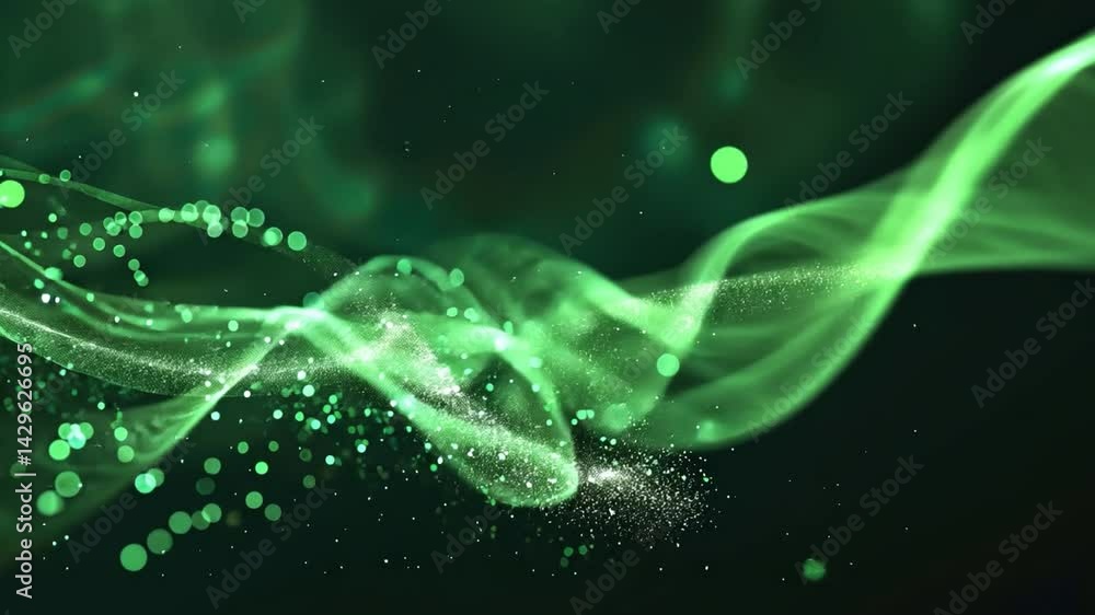 Poster mesmerizing abstract background flowing green waves and sparkling particles create digital texture o