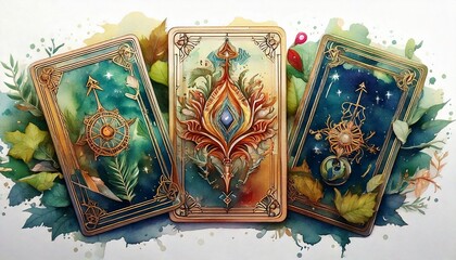 Tarot Card Elements in Watercolor – Mystical and artsy
