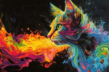 Colorful Cat Abstract Painting.