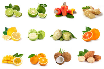 Fresh of fruits collection isolated on white background.
