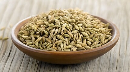 Fennel Seeds in Wooden Bowl, Aromatic Spice, Culinary Herb, Healthy Food