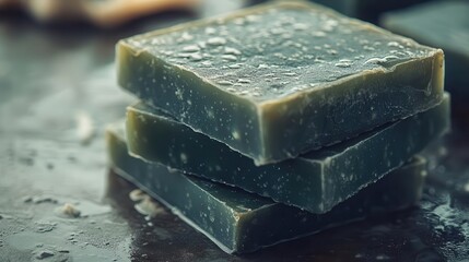 A closeup of handmade soap made from organic ingredients, Green Products, Simple and sustainable