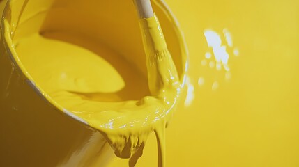 Yellow Paint Dripping from Brush into Bucket