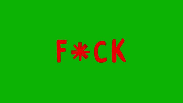 Animated red word &ldquo;F*ck&rdquo; in a sloppy font isolated on a green screen on a chroma key background, keying
