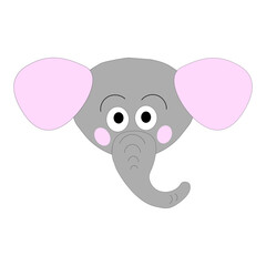 Elephant head icon. Pink ear detail. Gray cartoon face. Vector animal drawing.