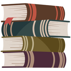 stacked brown old books bookmarks isolated vector illustration on white background