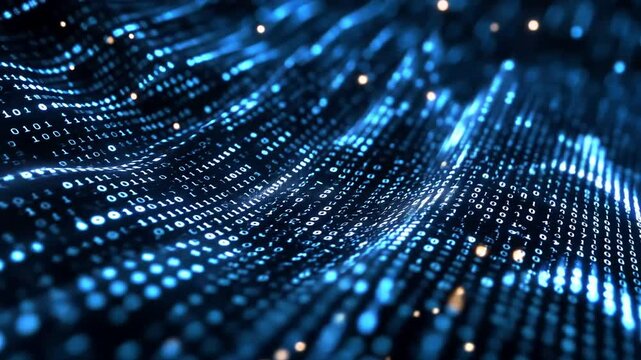 Abstract futuristic binary code wave animation background for technology concept