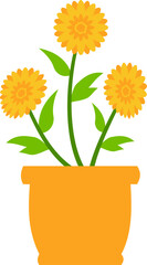 Decorative flower vase vector with blooming bouquet in flat style. Great for greeting cards, spring graphics, home decor designs, and floral-themed illustrations.