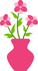 Decorative flower vase vector with blooming bouquet in flat style. Great for greeting cards, spring graphics, home decor designs, and floral-themed illustrations.