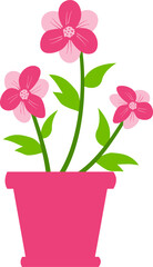 Decorative flower vase vector with blooming bouquet in flat style. Great for greeting cards, spring graphics, home decor designs, and floral-themed illustrations.