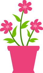 Decorative flower vase vector with blooming bouquet in flat style. Great for greeting cards, spring graphics, home decor designs, and floral-themed illustrations.