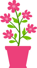 Decorative flower vase vector with blooming bouquet in flat style. Great for greeting cards, spring graphics, home decor designs, and floral-themed illustrations.