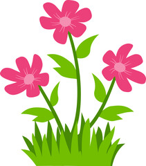 Flat vector illustration of colorful flowers with leaves, stems, and grass. Perfect for nature-themed visuals, garden designs, kids education, and spring graphic elements.