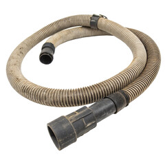 Old broken vacuum cleaner hose isolated on a white background