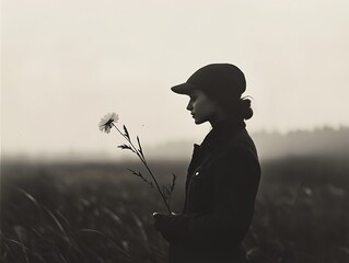 Woman Flower Misty Field