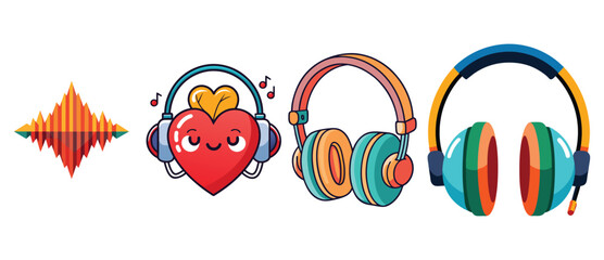 Colorful Headphones Vector Illustration Cartoon Design	 set on white background