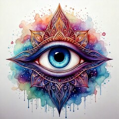 watercolor third Eye Symbol with Pastel Galaxy Colors &ndash; High niche appeal