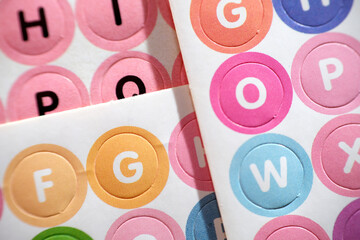 Fototapeta premium Top view of alphabet or letters sticker for education