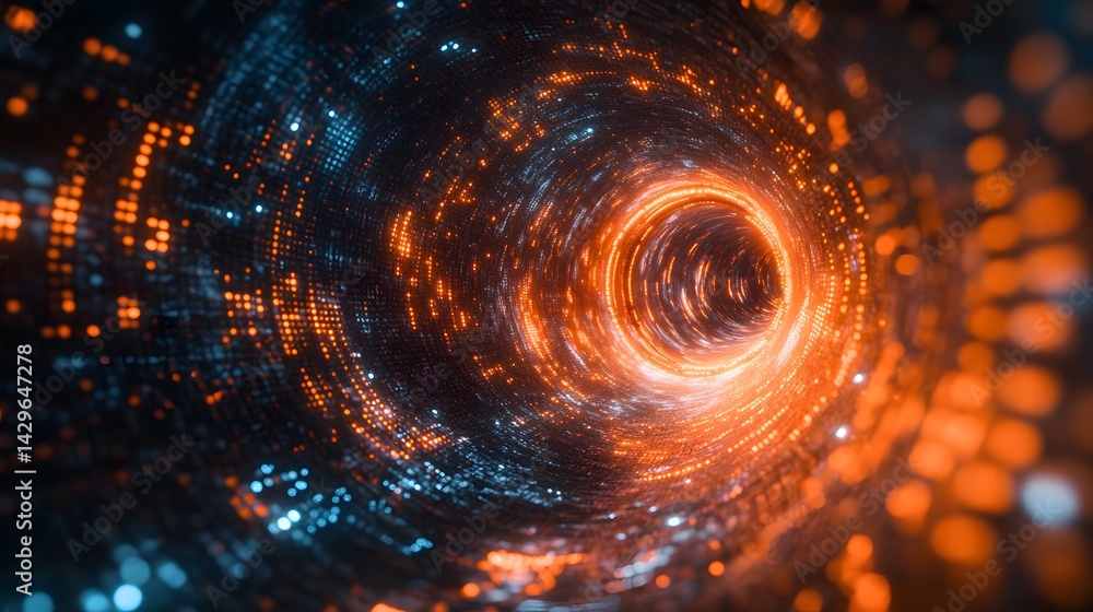 Leinwandbilder abstract digital artwork depicting a swirling tunnel of light and data. digital digital vortex: a jo