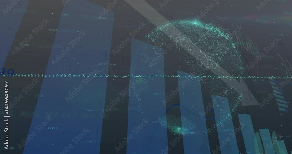 Aufkleber abstract data interface animating, displaying blue bars glowing waveform, rotating globe