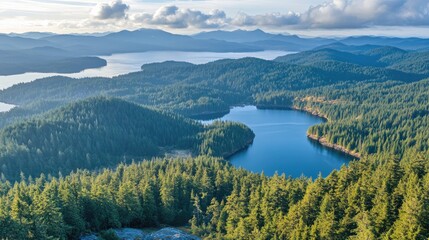 Obraz premium Aerial view of a dense coniferous forest stretching to the horizon