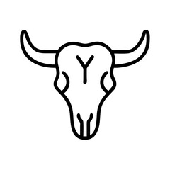 Obraz premium Stylized bull skull icon with branded marking in black outline, minimalist western symbol perfect for wild west themes, cowboy culture or ranch design