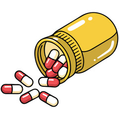 pills spilling medication bottle health isolated vector illustration on white background