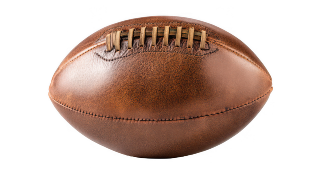 A vintage leather American football, isolated on a white background, png
