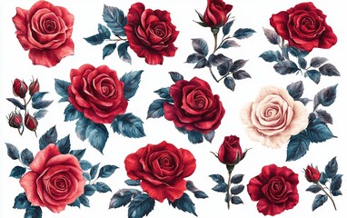 Watercolor Rose Illustrations Set perfect for report cover design concepts