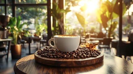 Fototapeta premium Morning Latte Coffee Cup Beans Cafe Shop